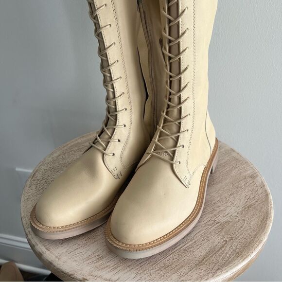 Sam Edelman Nance Lace Up Eggshell Leather Knee High Boots NWOB - Picture 7 of 9